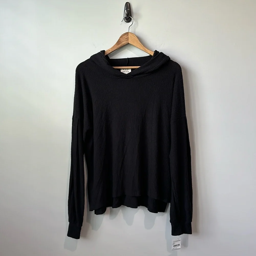 NWT PST by Project Social T Wren Small Rib Knit Soft Hoodie Top Blac Women's L - Picture 1 of 8